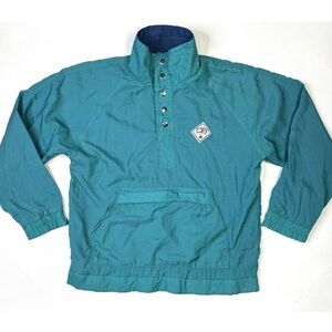 Vintage Drummer Boy Windbreaker Men’s Medium Button Pullover Jacket Aqua Blue